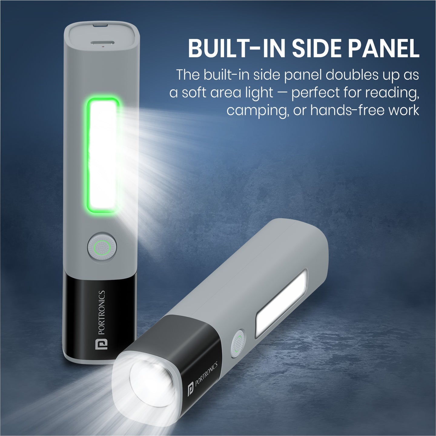Portronics POR-3045 ECO Glow 2 Side LED Panel 2-Level Brightness SOS Light Mode 300 Lumens (Grey)