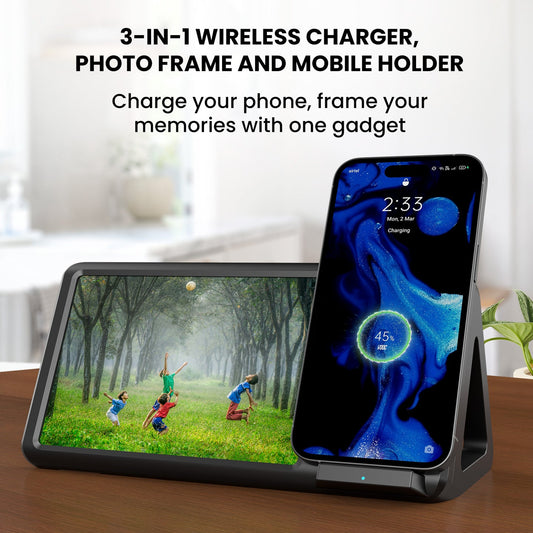 Portronics POR-2127 Freedom 5 15W Wireless Charging Photo Frame Detachable Back Stand Type-C Charging
