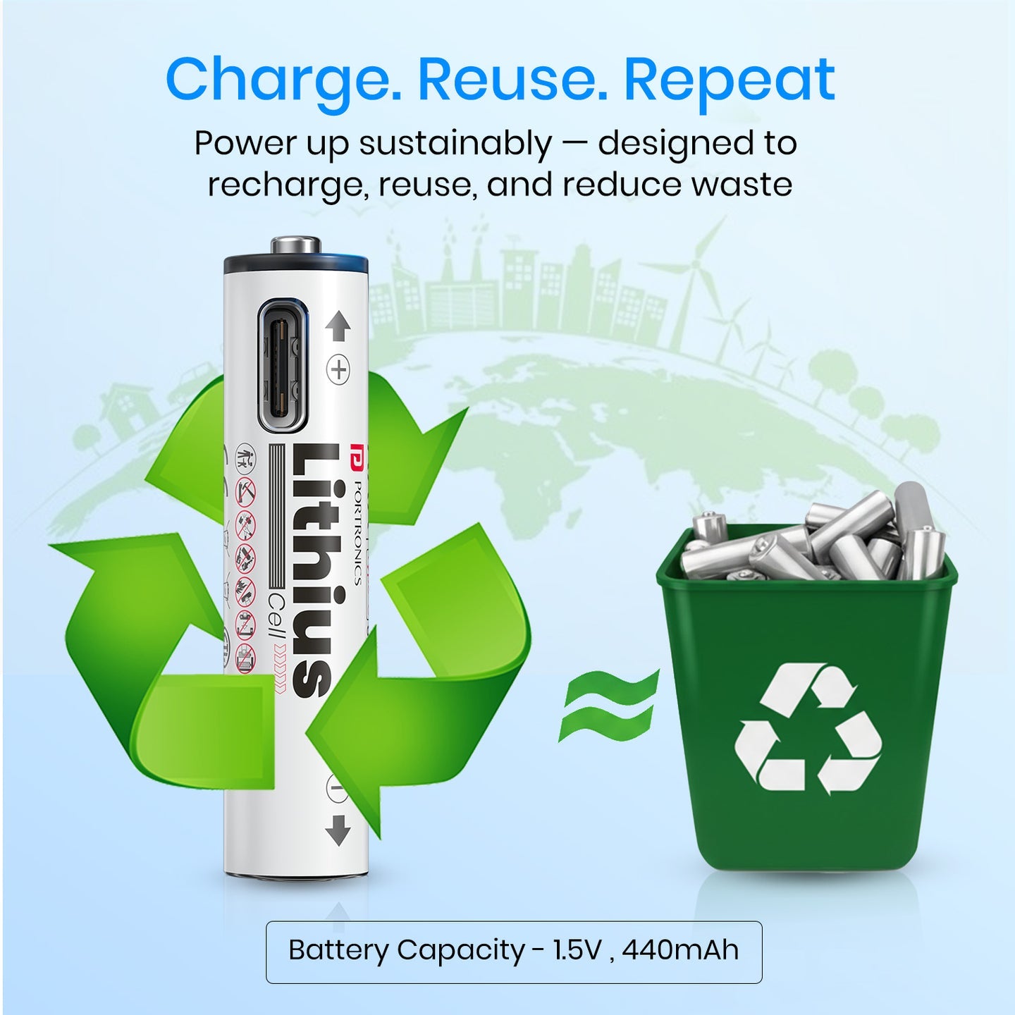 Portronics POR 2510 Lithius Cell AAA Type-C Rechargeable Lithium-ion Battery (Pack of 2)