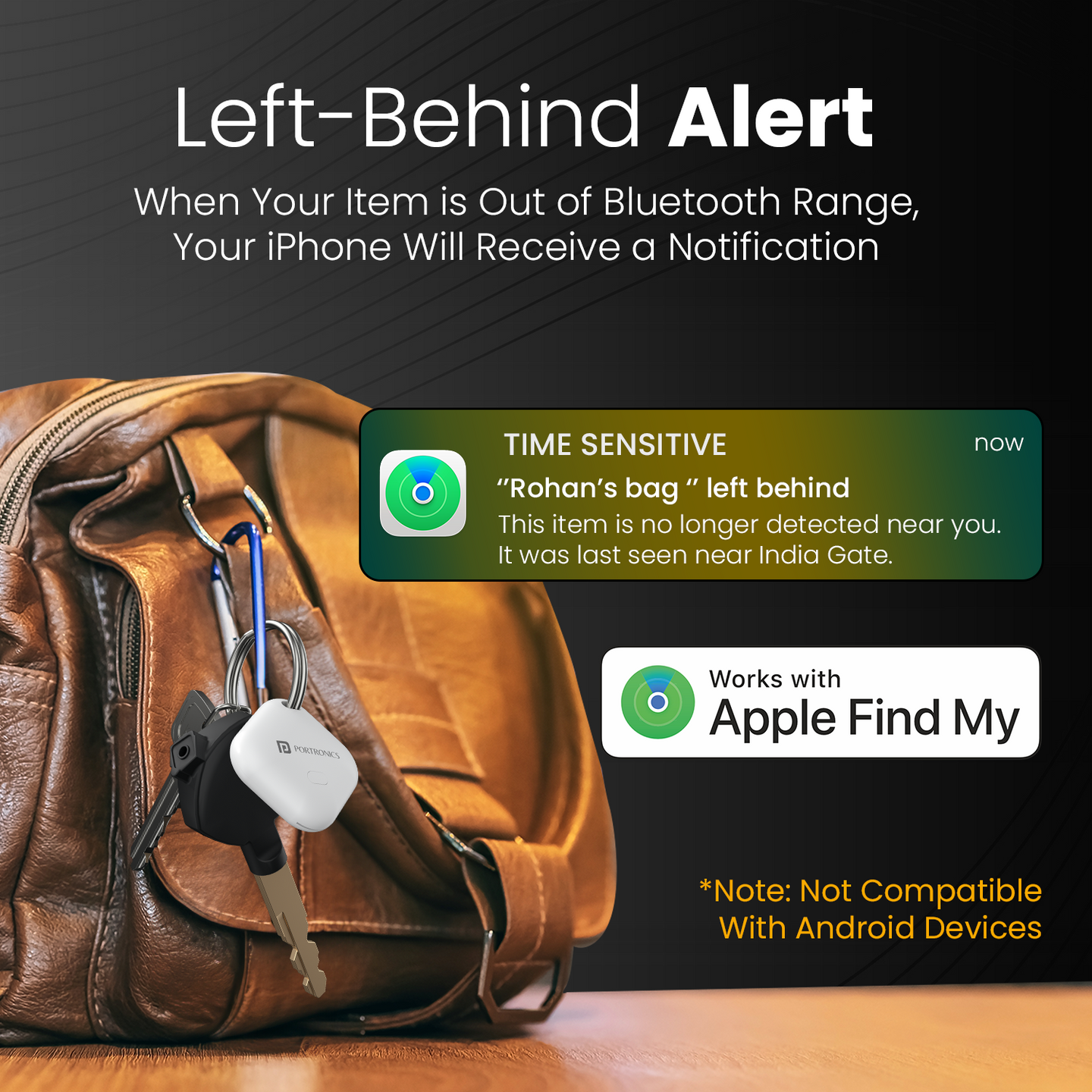 Portronics POR 3259 LOCA Item Finder with Upto 1 Year Battery Life, Bluetooth Tracker,MFi Certified, Item Locater for Keys, Wallets, Luggage, Gadgets etc,Only iOS Compatible with Apple Find My App