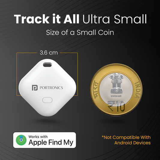 Portronics POR 3259 LOCA Item Finder with Upto 1 Year Battery Life, Bluetooth Tracker,MFi Certified, Item Locater for Keys, Wallets, Luggage, Gadgets etc,Only iOS Compatible with Apple Find My App