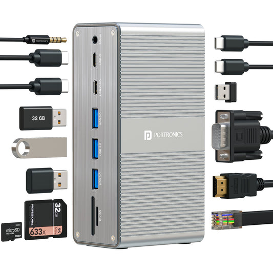 Portronics POR-3248 Mport Vault 13-in-1 USB-C Metal Docking Station (Grey)