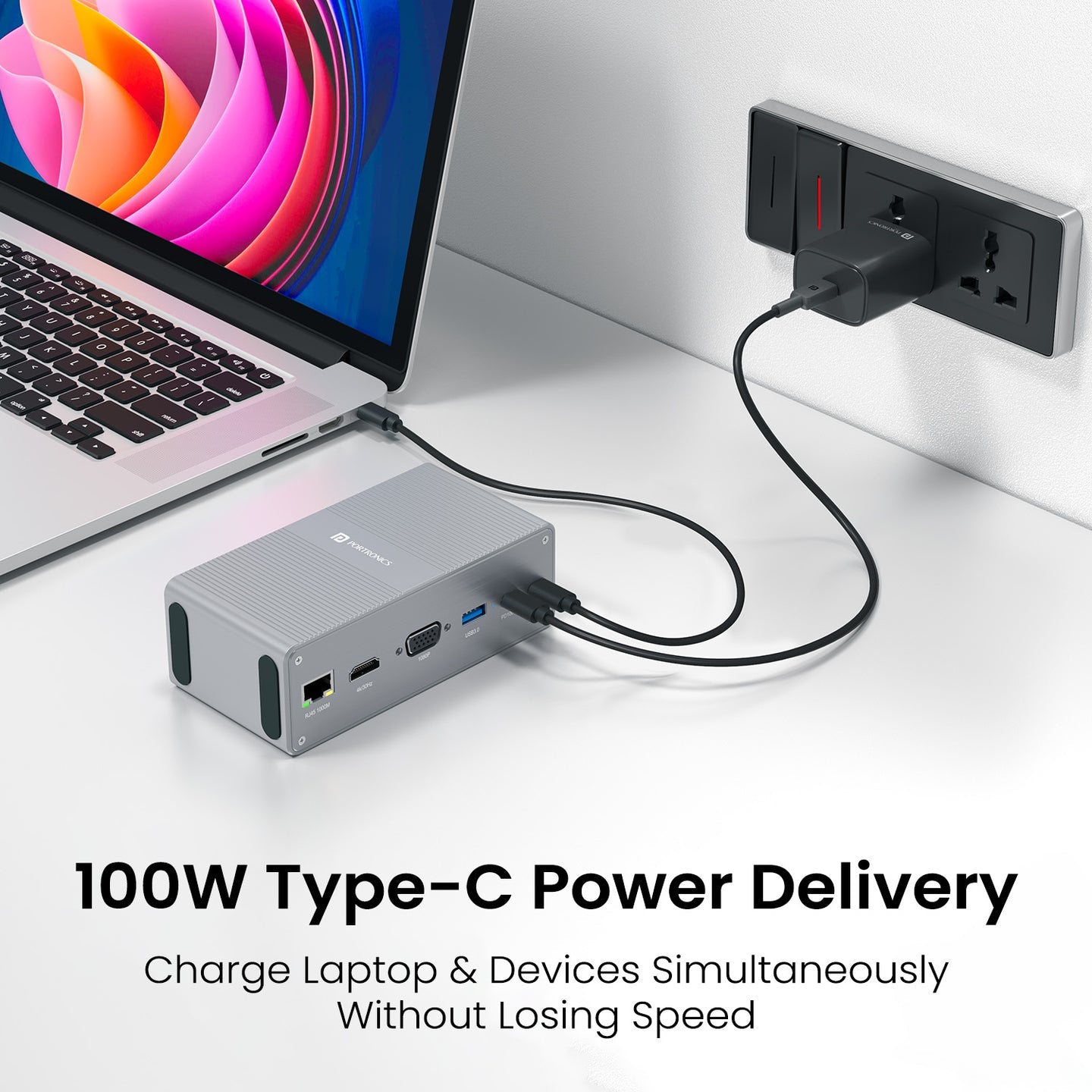 Portronics POR-3248 Mport Vault 13-in-1 USB-C Metal Docking Station (Grey)
