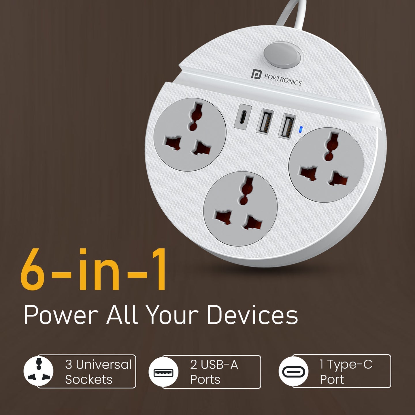 Portronics POR-3483 Power Plate 5 Pro 6-in-1 Power Extension Board