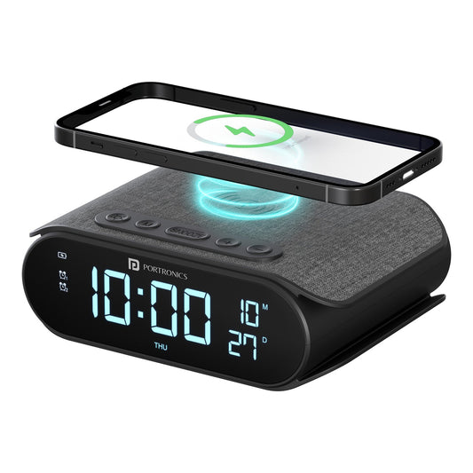 Portronics POR 2129 VoltClock 15W Wireless Charger for All Compatible Wireless Charging Smartphones, Digital Clock, 2 Alarm Setting with Snooze Button, Room Temperature Display,Wireless Fast Charging(Black)