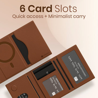 Portronics POR-3052 Wallet X Tri-Fold Magnetic Wallet with 6-Card Holder, RFID Blocking, PU Premium Leather,Ultra Slim Design (Brown)