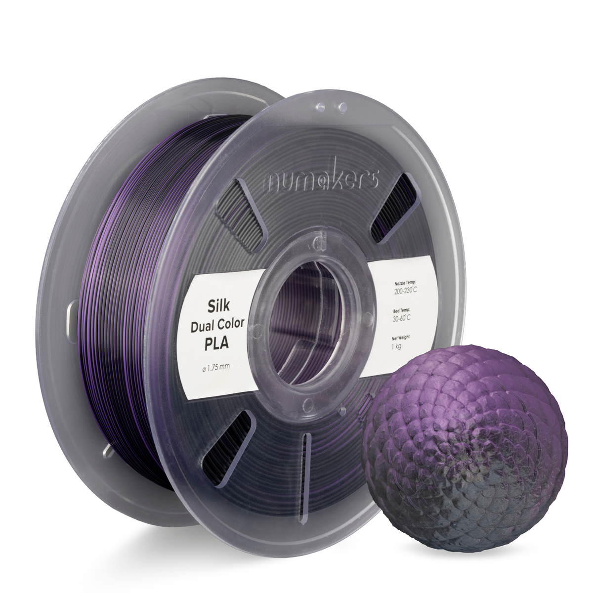 Numakers Dual-Color Silk PLA Filament – Purple-Black – 1.75 mm / 1 kg