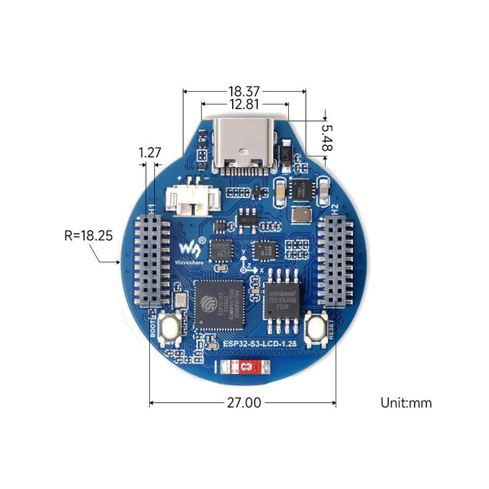Waveshare ESP32-S3 Development Board 32-bit LX7 Dual-core Processor Integrates GC9A01 Display Driver Chip With 1.28inch IPS Round LCD