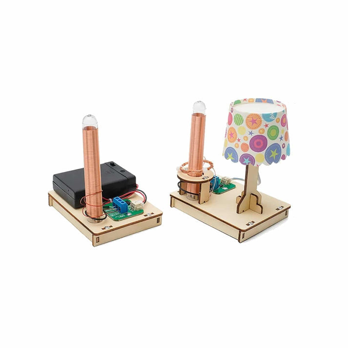 DIY Wireless Power Transmission STEM Kit Wooden Puzzle STEM Wireless Charging Kit Wireless Power Lamp Kit Wireless Power Transfer STEM Kit Table Lamp for Kids (E-11CD)