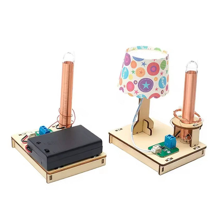 DIY Wireless Power Transmission STEM Kit Wooden Puzzle STEM Wireless Charging Kit Wireless Power Lamp Kit Wireless Power Transfer STEM Kit Table Lamp for Kids (E-11CD)