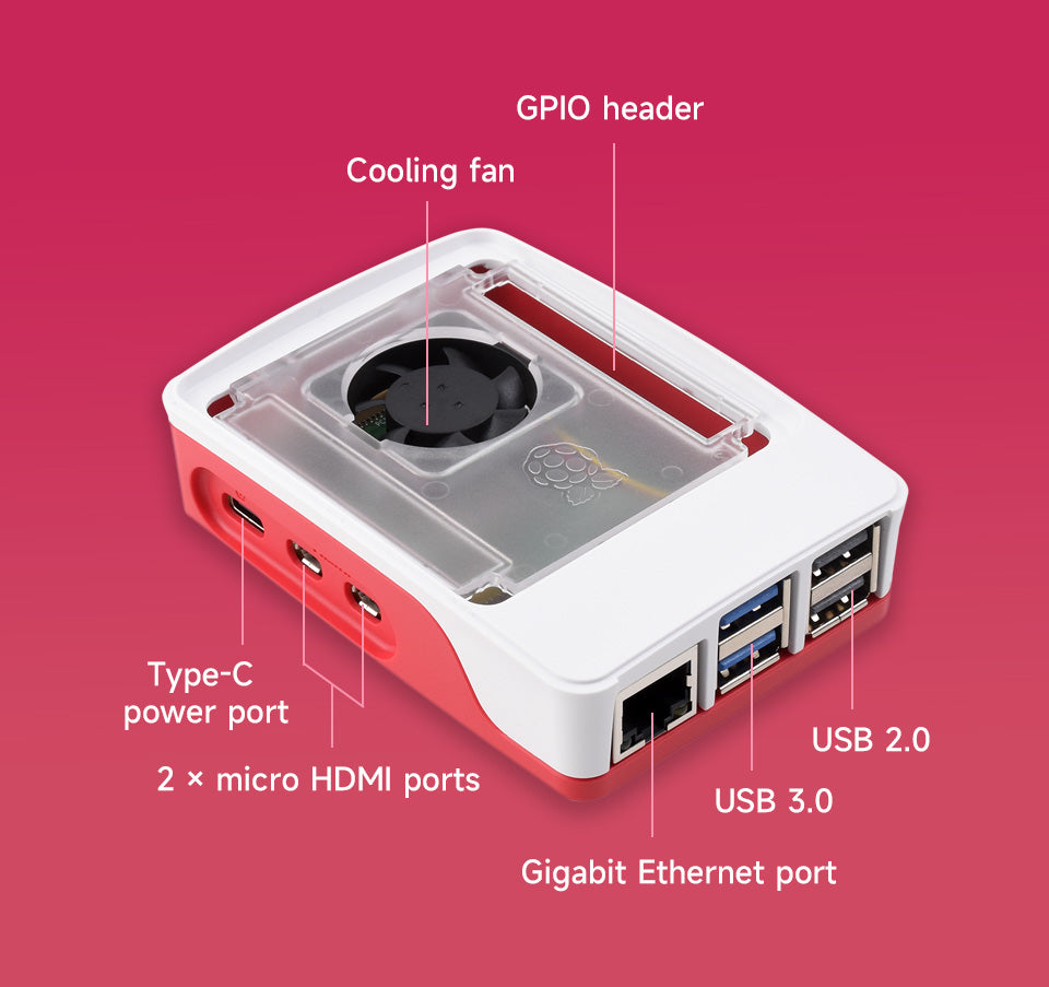 Official Raspberry Pi 5 Case with Fan Red & White