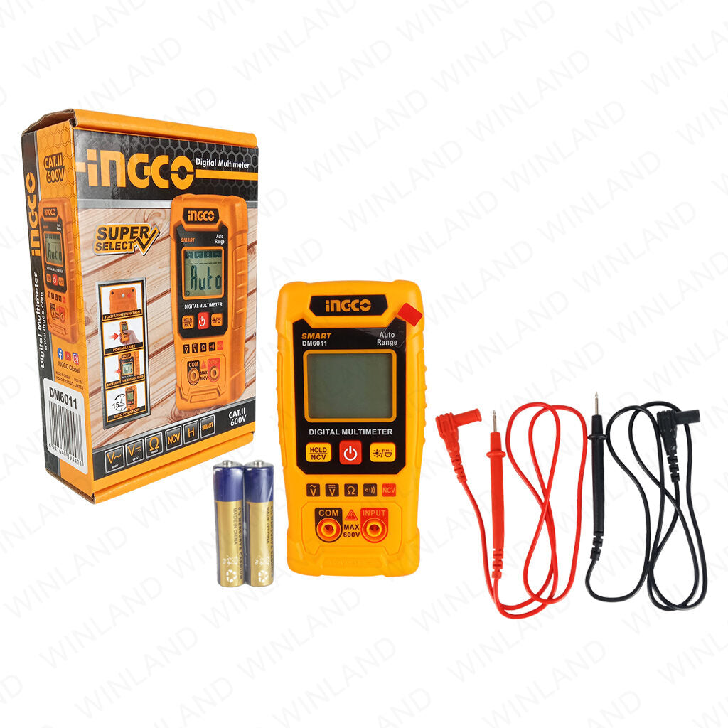INGCO DM6011 Smart Auto Range Digital Multimeter High Precision Voltage, Current, Resistance Tester | Portable, Durable & Easy-to-Use