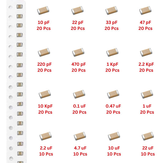 Elepak SMD 0603 Capacitor Pak 10pF to 22µF 280 Pcs 16 Values