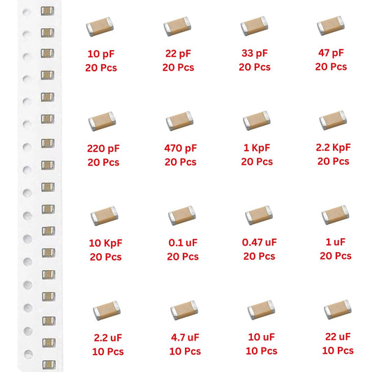 Elepak SMD 0805 Capacitor Pak 10pF to 22µF 280 Pcs 16 Values