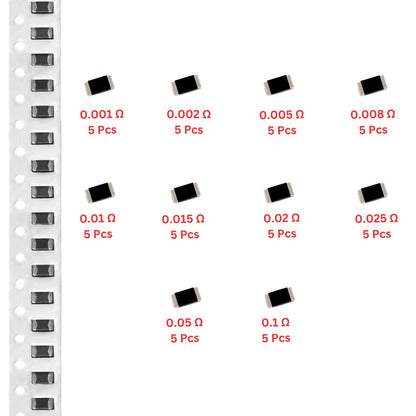 Elepak SMD Resistor 2512 2W ±1% Pak 0E001 to 0E1 50 Pcs 10 Values