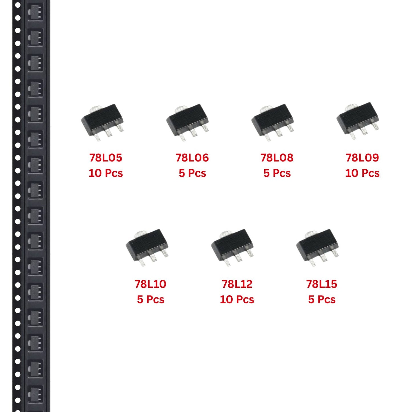 Elepak SMD 78L 0.1A Positive Regulator SOT-89 Pak 5V to 15V 50 Pcs 7 Values