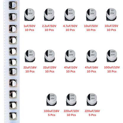 Elepak SSMD Electrolytic Capacitor Pak 1µF to 220µF 120 Pcs 13 Values