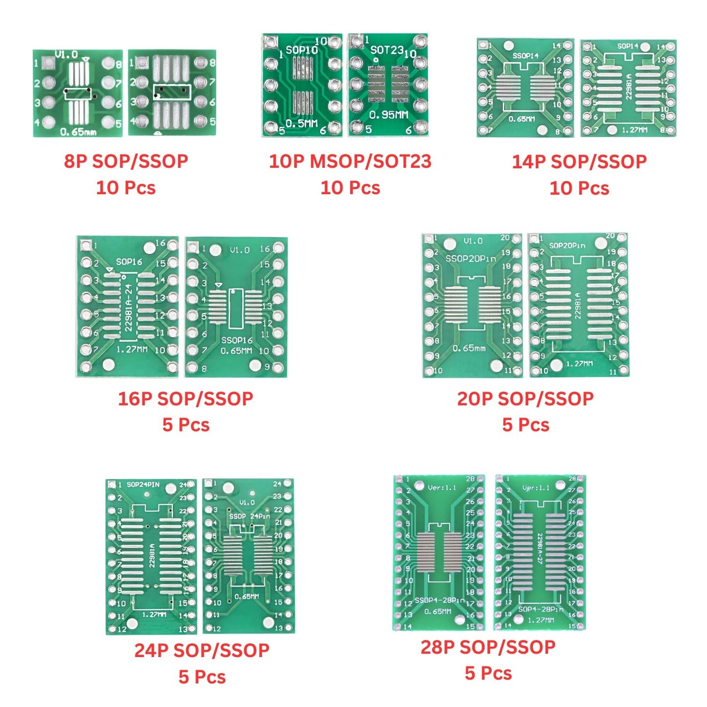 Elepak EP37 SMD to DIP Adapter PCB Pak SOP/SSOP/TSOP 50 Pcs 7 Types