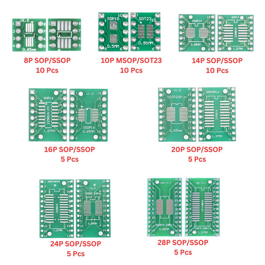 Elepak SMD to DIP Adapter PCB Pak SOP/SSOP/TSOP 50 Pcs 7 Types