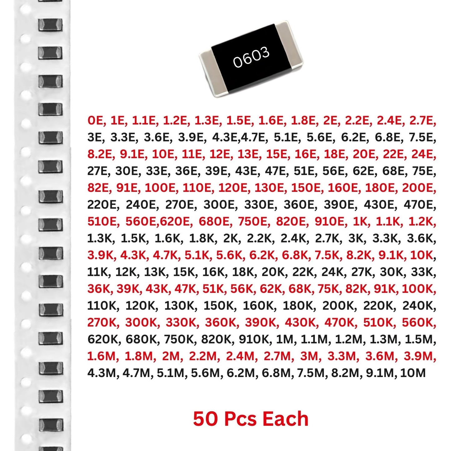 Elepak SMD Resistor 0603 1/10W ±1% Pak 0E to 10M 8500 Pcs 170 Types