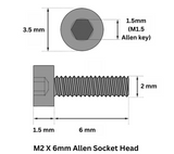 M2x6mm Hex (Allen) Socket Head SS304 Screw (Dia. 2mm, Length 6mm) (Pack of 10)
