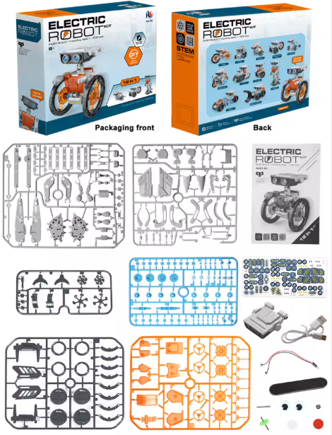 DIY 12 in 1 Educational Building Science Experiment Set Electric Robot Car Kit Toy for Kids Science Experiment