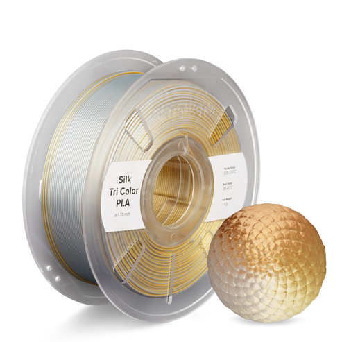 Numakers Tri-Color Silk PLA Filament – Copper-Silver-Gold – 1.75 mm / 1 kg