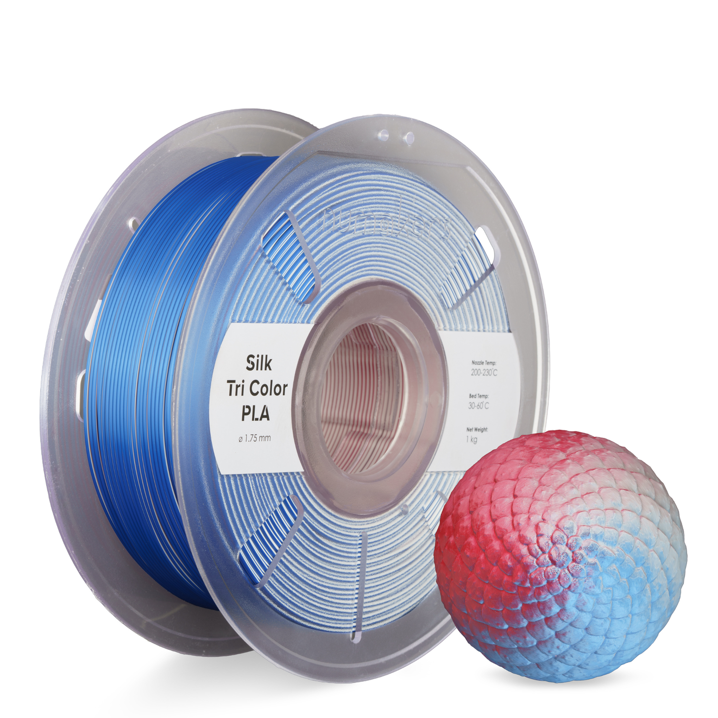 Numakers Tri-Color Silk PLA Filament – Red-Blue-White – 1.75 mm / 1 kg