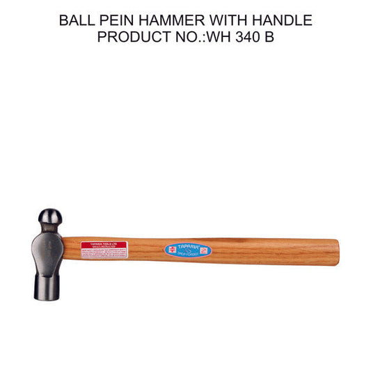 Ball pein hammer with wooden handle on a white background