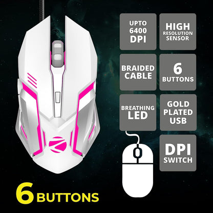 ZEBRONICS Transformer Premium Gaming Keyboard & Mouse Combo (White + Silver)