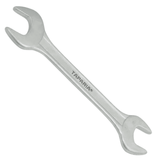 Silver double-ended spanner with 'Taparia' branding on a white background