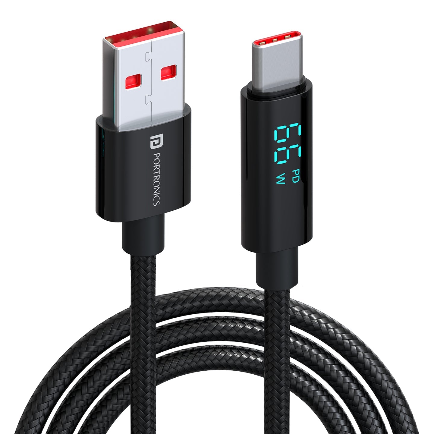 Portronics POR-2050 Konnect View 66W Type C Cable with LED Display (Black)