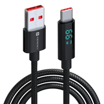 Portronics POR-2050 Konnect View 66W Type C Cable with LED Display (Black)