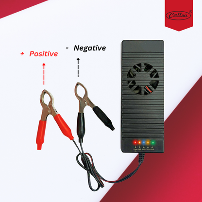 Callsa 12V 10A Fast Battery Charger with 5-Level LED Indicator, Cooling Fan, Heavy Duty Clamps for Lead Acid, Lithium, Inverter & UPS Batteries