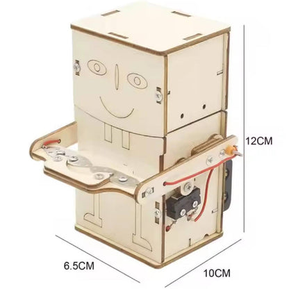 DIY Coin Eating Robot Wooden Induction Toy Money Munching Machine DIY STEM Experiment Kit (J-19)