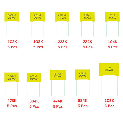 Elepak X2 Box Capacitor 275V Pak 1KpF to 1µF 50 Pcs 10 Values