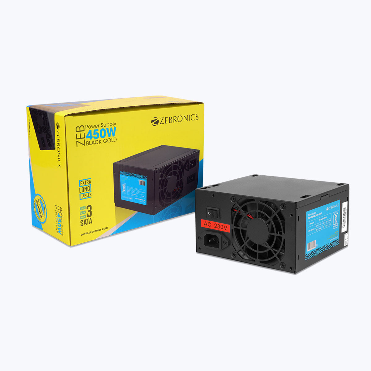 ZEBRONICS Zeb-450W Black Gold 450 Watts Computer Power Supply with 3 SATA Cables and Power Cord