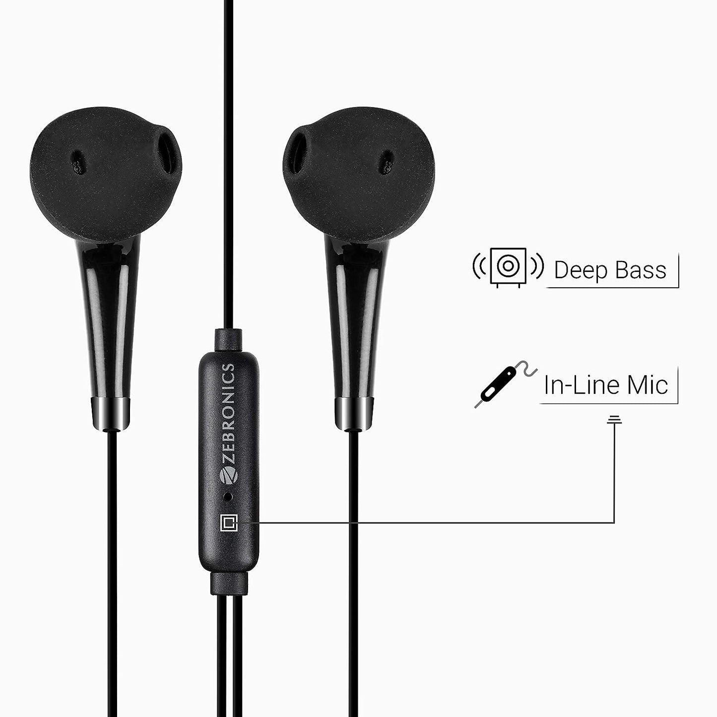 Zebronics Zeb-Calyx (BLACK) Wired in Ear Earphones with Mic