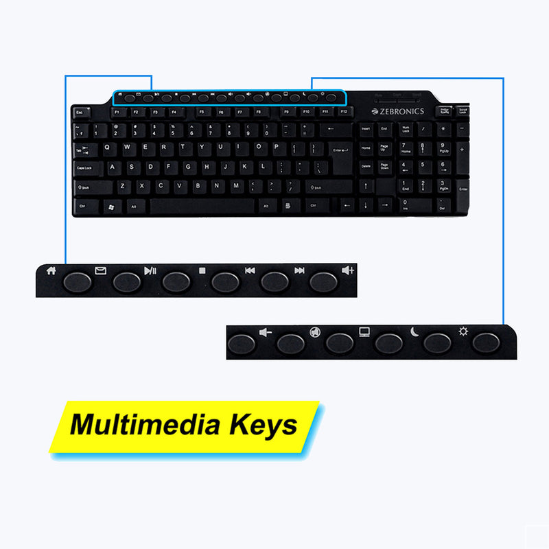 ZEBRONICS KM2100 USB Multimedia Keyboard (Black)