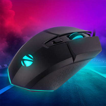 ZEBRONICS Shark Premimum Gaming USB Mouse with High Resolution Sensor, 1.8M Braided Cable, RGB Led Lights, 1000/2200/4200/6400 Dpi, 6 Buttons, Dpi Switch, Button