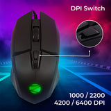 ZEBRONICS Shark Premimum Gaming USB Mouse with High Resolution Sensor, 1.8M Braided Cable, RGB Led Lights, 1000/2200/4200/6400 Dpi, 6 Buttons, Dpi Switch, Button
