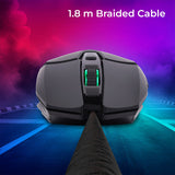 ZEBRONICS Shark Premimum Gaming USB Mouse with High Resolution Sensor, 1.8M Braided Cable, RGB Led Lights, 1000/2200/4200/6400 Dpi, 6 Buttons, Dpi Switch, Button
