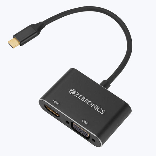ZEBRONICS TA150HV Type C to HDMI & VGA Converter with 24K Gold-Plated Connector, Supports - FHD 1080p@60Hz (VGA), 4K@30Hz (HDMI), Audio Out Through HDMI,