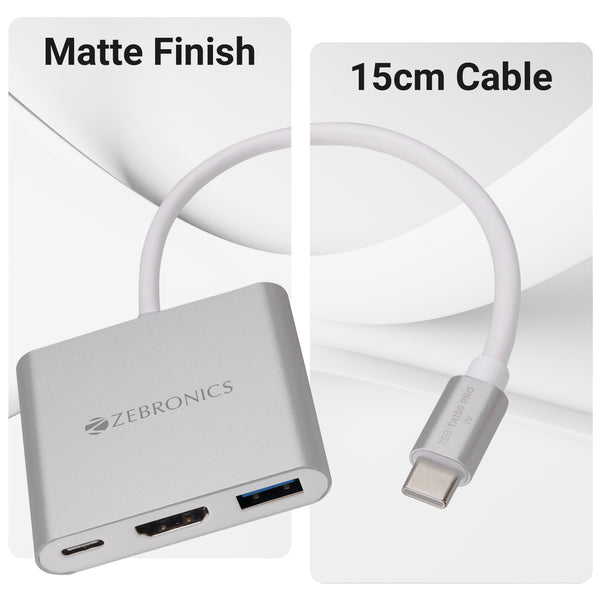 ZEBRONICS Zeb-TA150 Pro Type C to Multi Port USB Hub with 4K HDMI, USB 3.0, Type C PD - 100 Watts