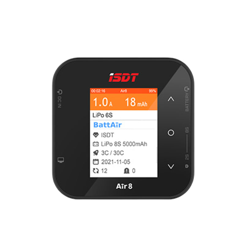 ISDT Air8 500W 20A 8S DC Pocket Charger – 20 A, 1‑Channel, Supports 1–8S LiPo/LiFe/LiHV/ULiHV/NiMH/Pb BattAir