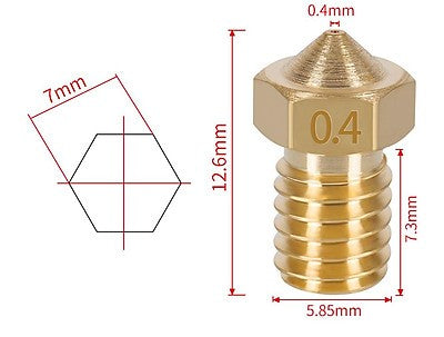0.4 mm Nozzle V6 Type for 3D Printer Brass Nozzle (Pack of 1)