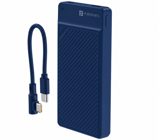 Portronics POR-2813 Luxcell Stride 10 10000mAH Power Bank with Type-C Data Cable (Blue)