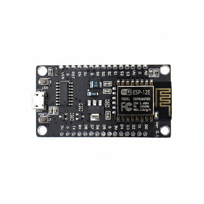 ESP-12E WiFi Bluetooth module on a black PCB carrier board, featuring a white USB-C connector, silver screw terminals, and a gold RF coil, shown on a white background.