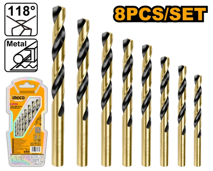 INGCO AKDB0801  8 Pcs HSS Twist Drill Bits Set