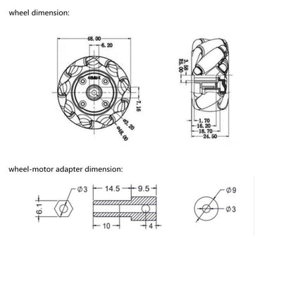 48mm Mecanum Wheel for BO Motor (TT Motor) (Pack of 2) -Yellow